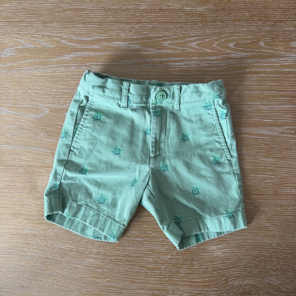 Crewcuts Light Green Kids Shorts with Turtle Design
